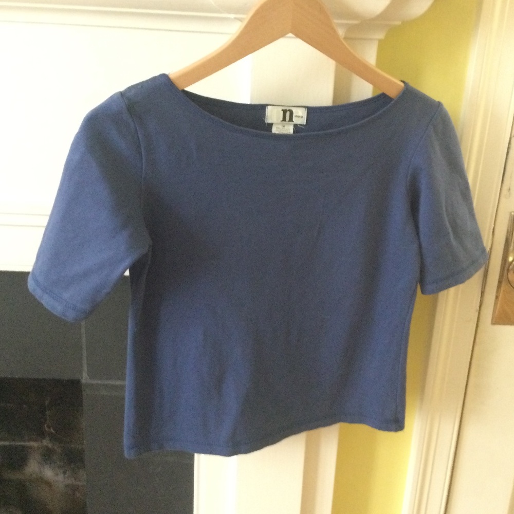 Vintage Y2K One Step Up Boatneck Stretch Top Blue - Sz Medium